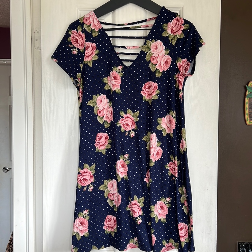 Francesca’s dress Navy with floral design size medium